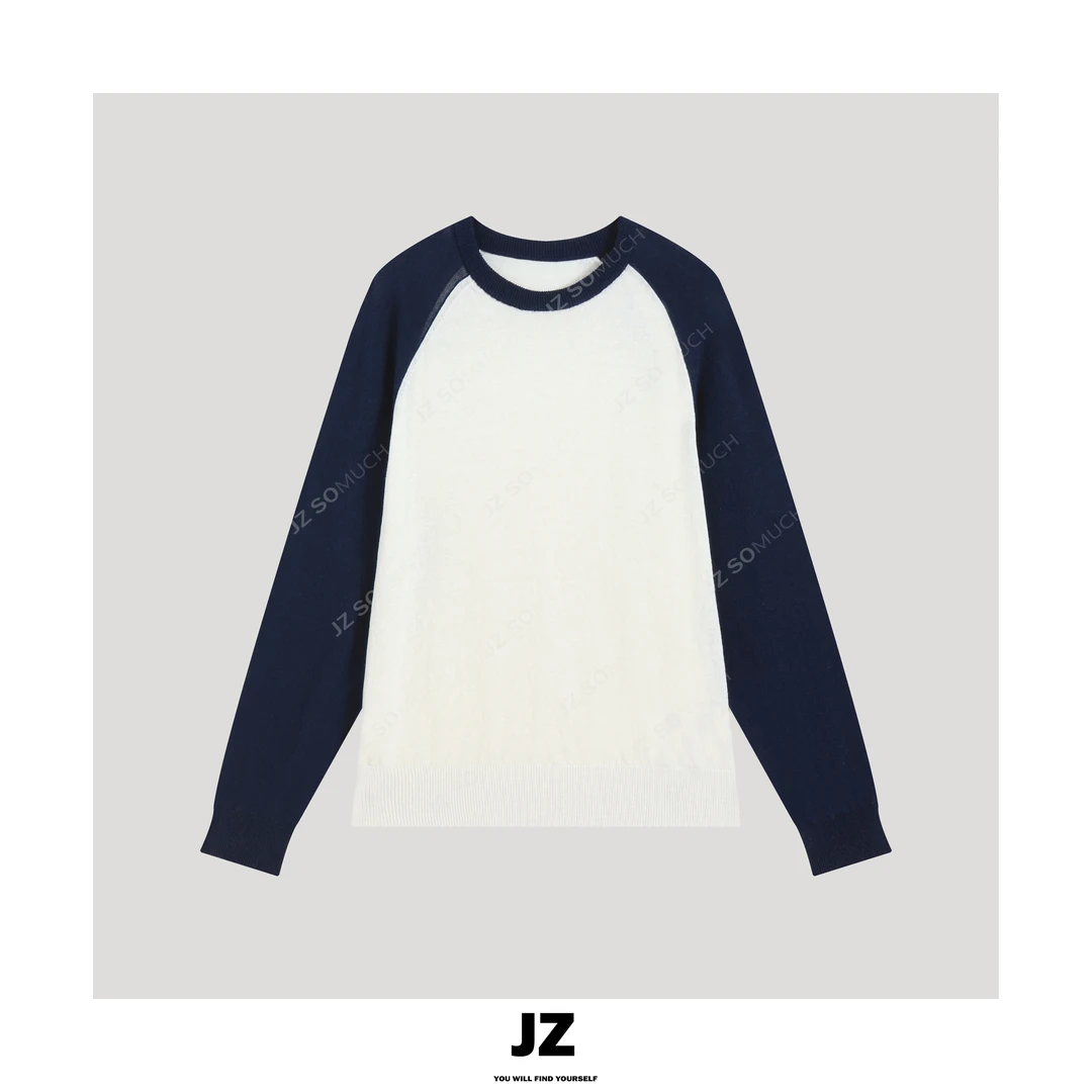 金子/JZ SO MUCH【棉麻撞色插肩袖毛衣】简约针织撞色棉麻毛衣