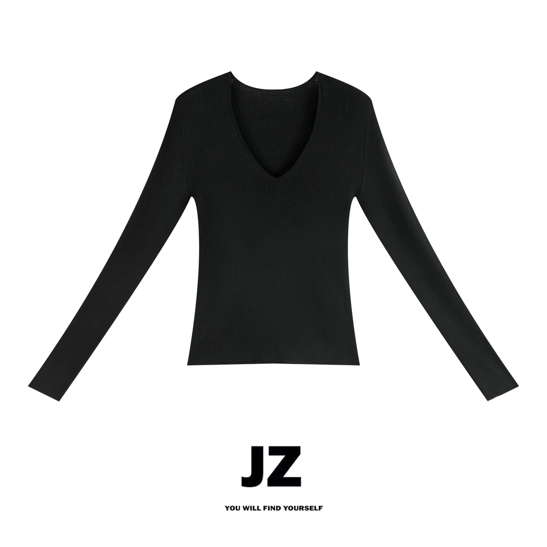 JZ SO MUCH【裸肤挚爱】秋冬V领简约百搭100%绵羊毛毛衣打底衫