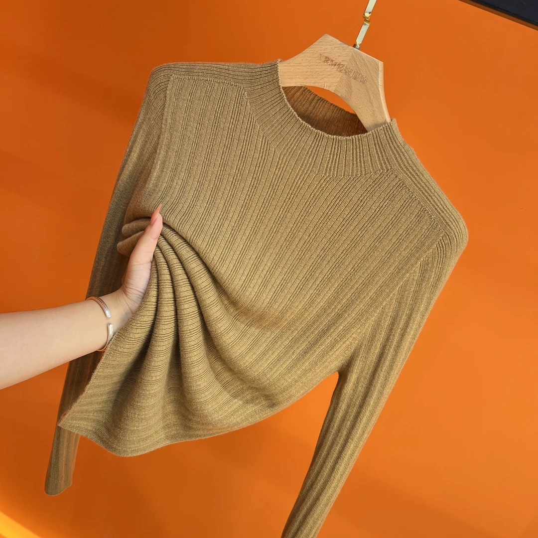 2023年秋冬新款全毛无缝不规则坑条半高领100%羊毛衫88016-1