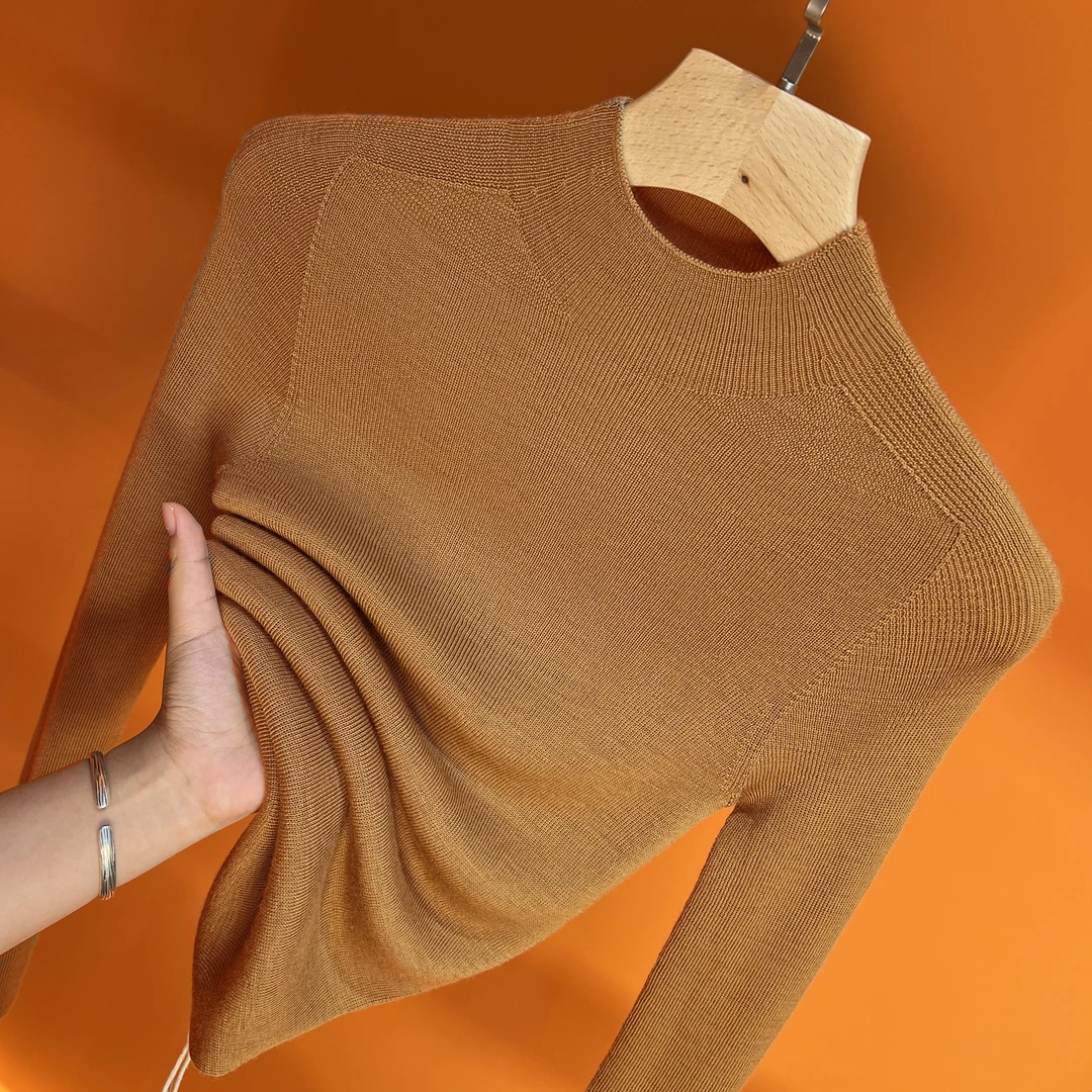 2023早秋季新品100%精纺羊毛衫一线成衣半高领长袖打底88029-1