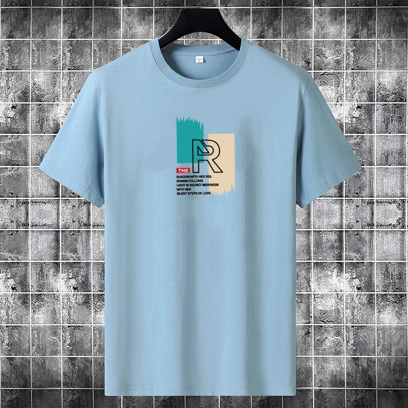 夏季新款男士纯棉短袖T恤 男宽松版透气圆领半袖打底衫#彩R