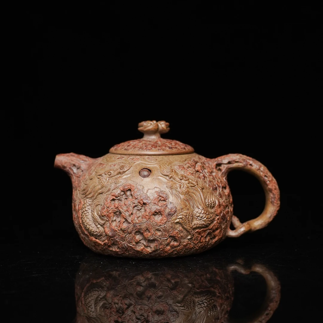 YX-ZH-B333双龙戏珠 翡翠金砂270cc  手工紫砂壶