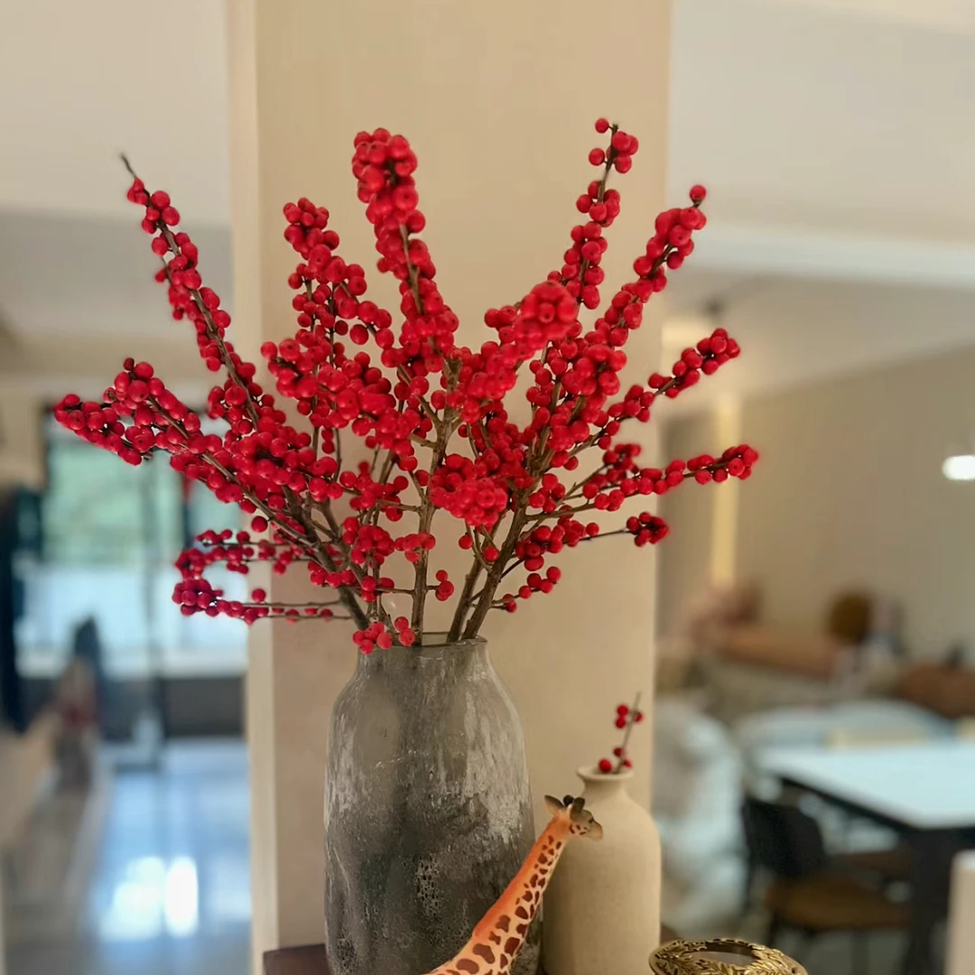 新年福利精品中国红北美冬青节日氛围感鲜切枝冬青年宵花客厅瓶插