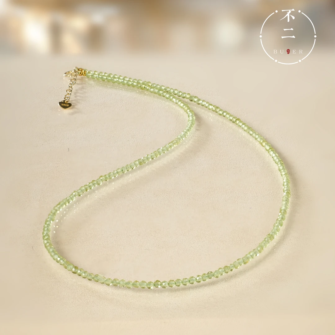 【不二珠宝】橄榄石项链简约素款切角锁骨链休闲百搭BABY链AF1051