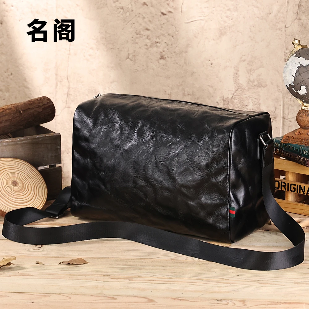行李包大容量欧美植鞣皮斜挎包男旅行袋真皮单肩健身包斜跨包男包