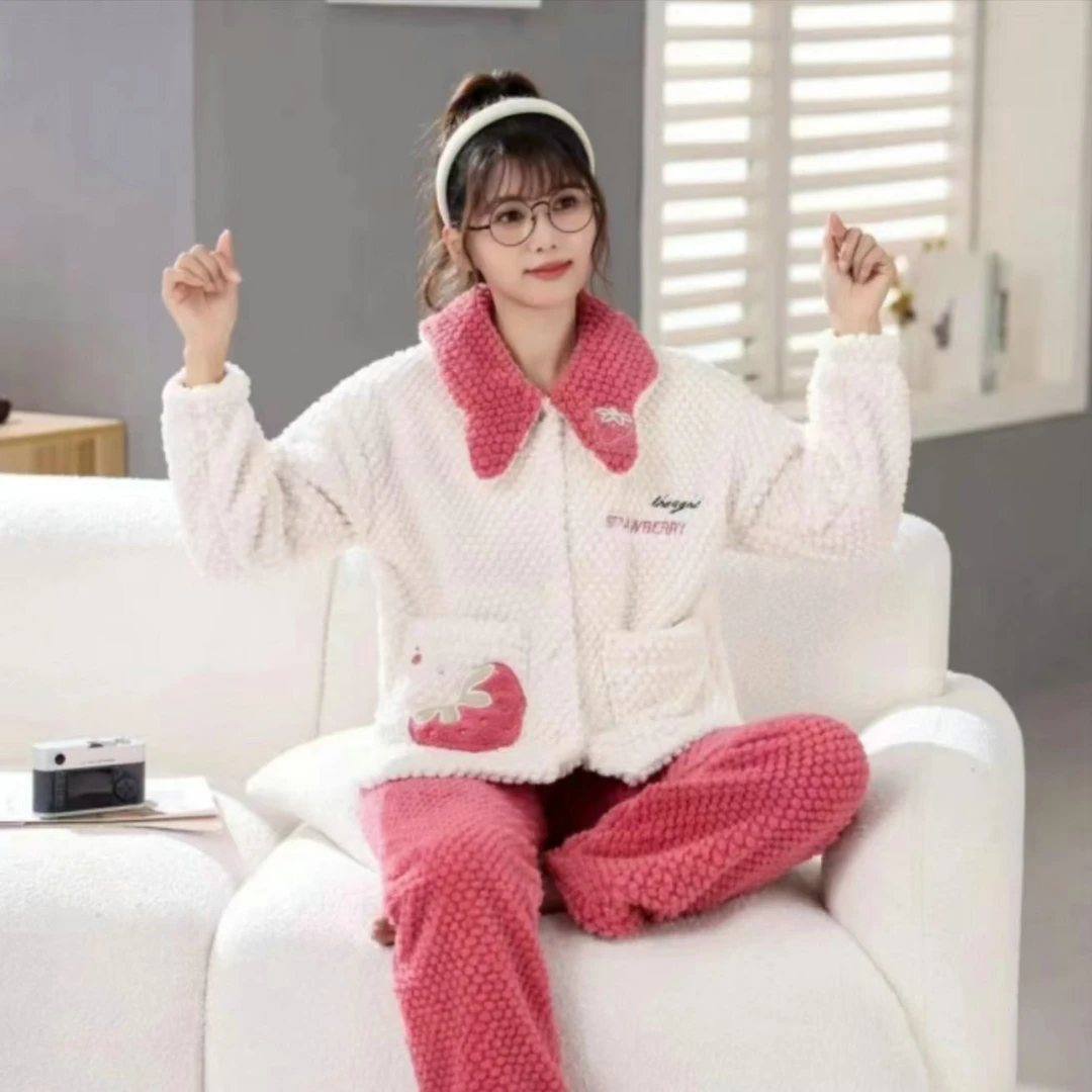 （8668）女士时尚洋气秋冬款双面绒家居服套装