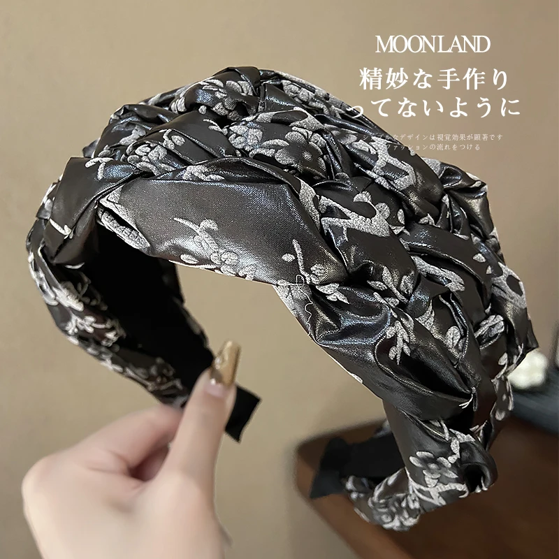 原创高颅顶印花编织发箍少女气质外出百搭高级感宽边压发头箍发饰