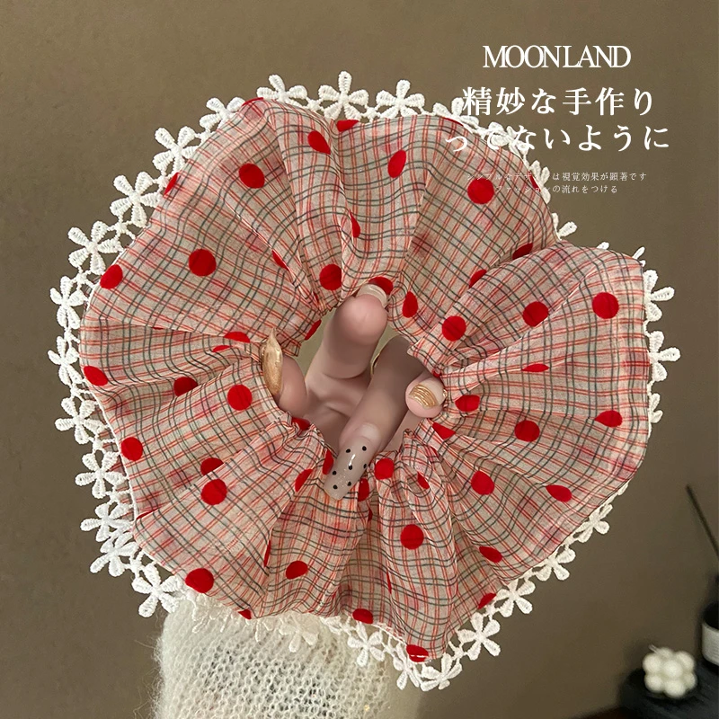 韩系甜美少女蝴蝶结蕾丝大肠发圈高马尾丸子头扎头发头绳发饰头饰