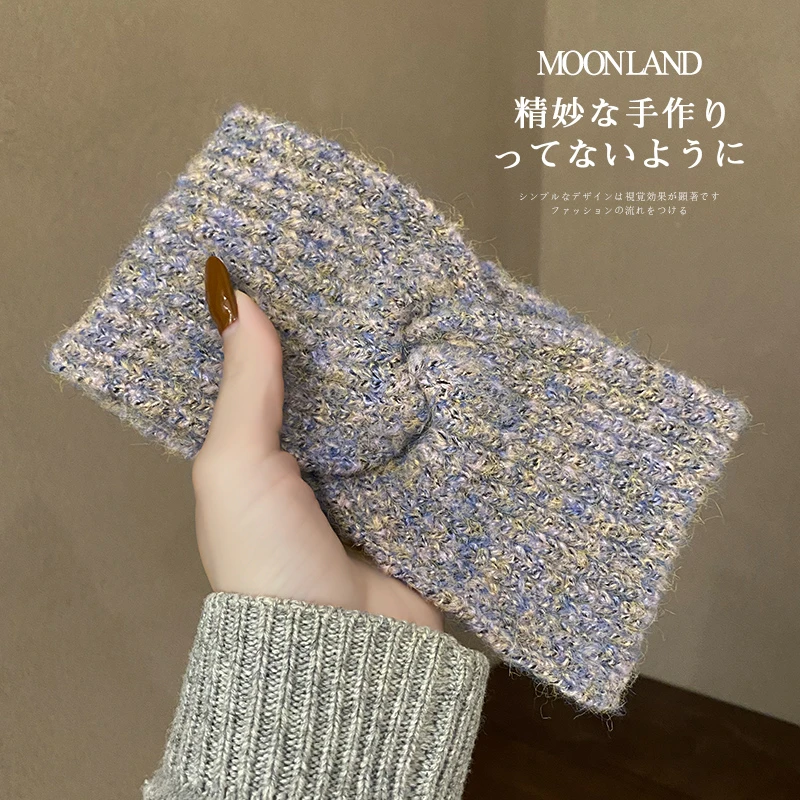 秋冬美拉德发饰女复古纯色简约针织毛线交叉发带日常外带洗脸发箍
