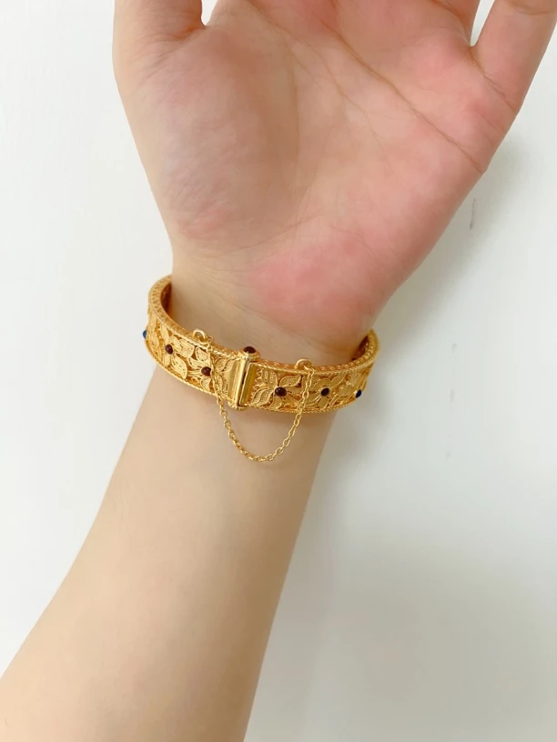 合金珐琅手镯 古法花丝金色精美欧美气质卡扣手镯首饰饰品时尚