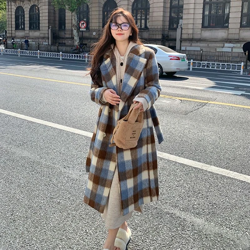格子赫本呢大衣秋冬2024新款毛呢呢子大衣韩版韩系高级小个子外套
