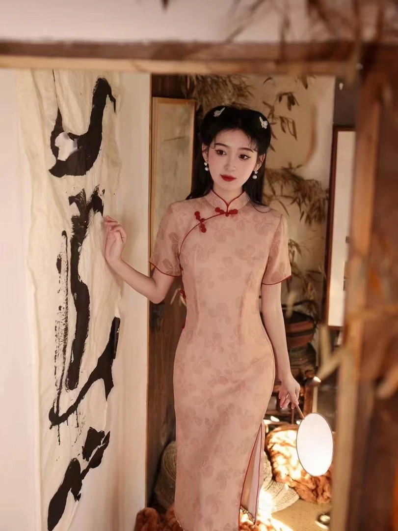 【小绿萝服饰】红玉 夏季新款改良复古年轻少女素雅红色盘扣修身款