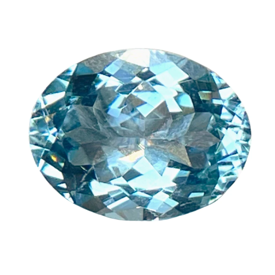 海蓝宝石裸石椭圆形晶体干净火彩闪耀海蓝色礼物可镶嵌戒指项链