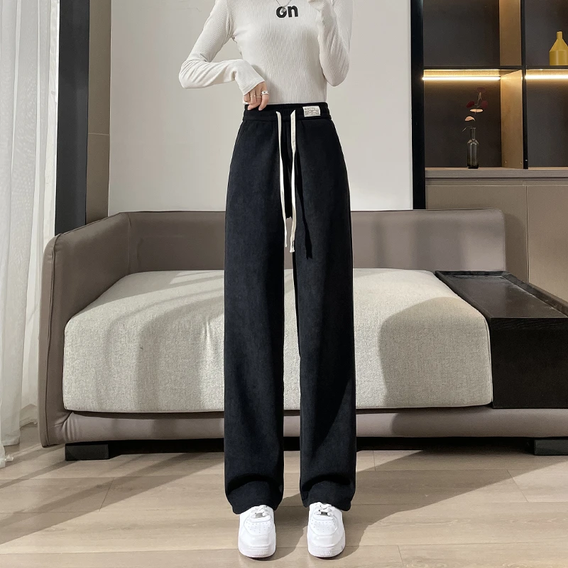 yy2357腿裤高腰休闲小个子时尚爆款欧棉绒垂感拖地秋冬季节显瘦