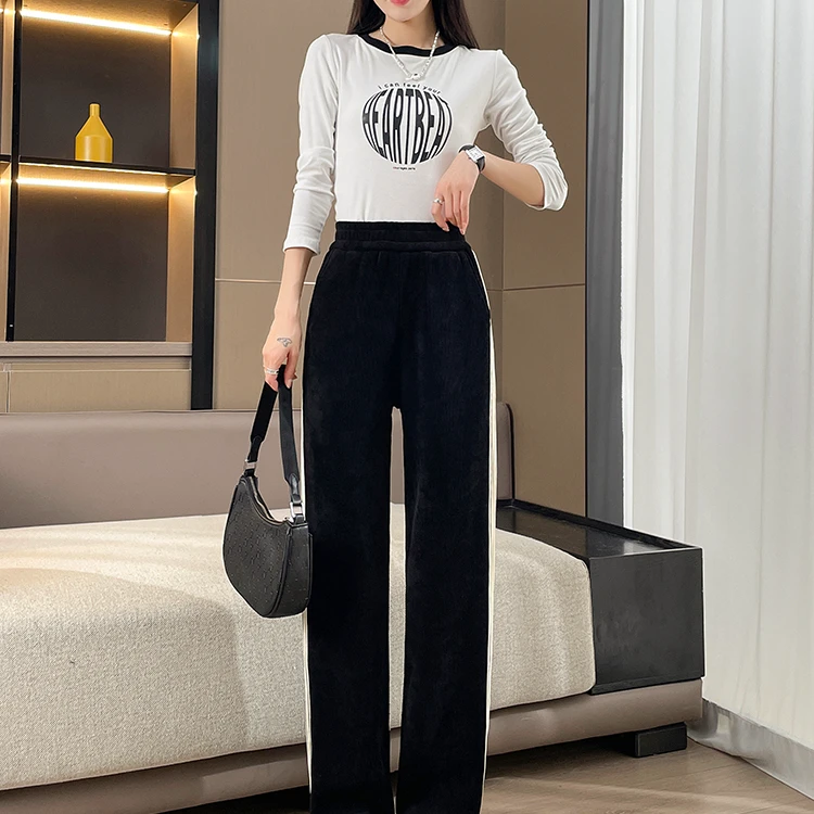 2024秋冬欧米绒阔腿裤高腰弹力修身垂感小个子百搭显瘦时尚爆款新