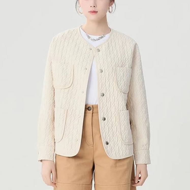 【商场同款】秋冬圆领时尚设计感宽松短款保暖白色棉服外套女百搭