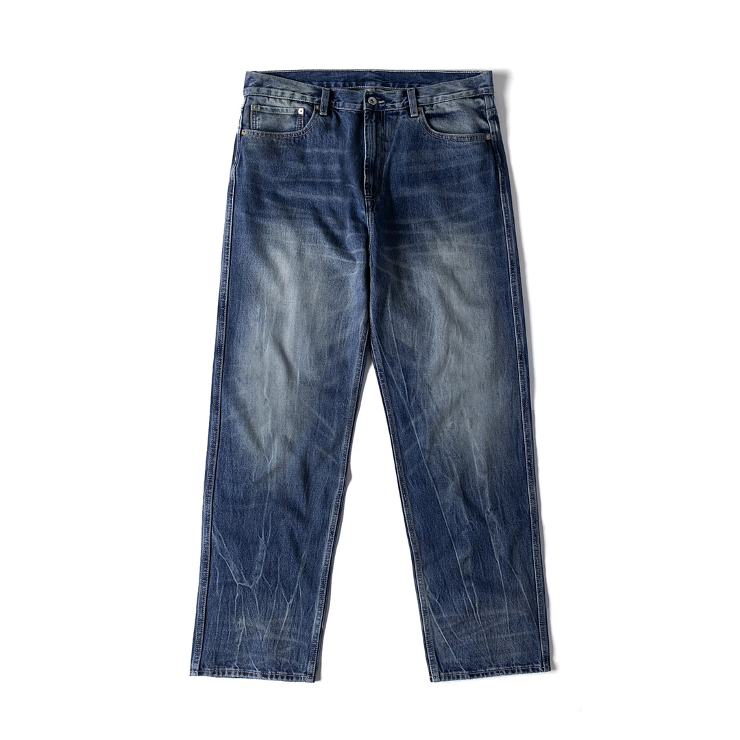 SeedClub 450克长绒棉14OZ紧密织造手工水洗做旧面料定制牛仔长裤