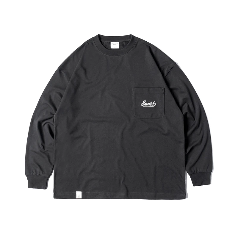 SeedClub 300克长绒棉领口螺纹高密索罗娜纱线口袋绣花长袖T恤潮