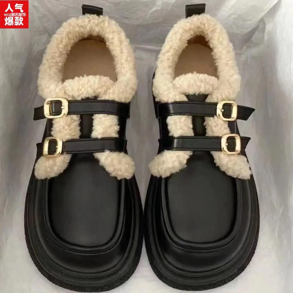 玛丽珍小皮鞋女冬季加绒加厚保暖棉鞋2023新款时尚百搭厚底单鞋子