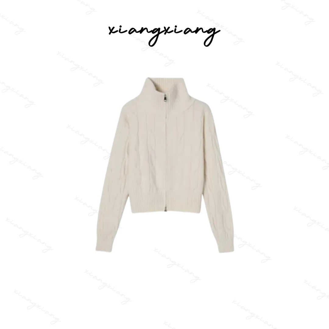 经典宽条麻花拉链针织毛衣开衫外套YN9169