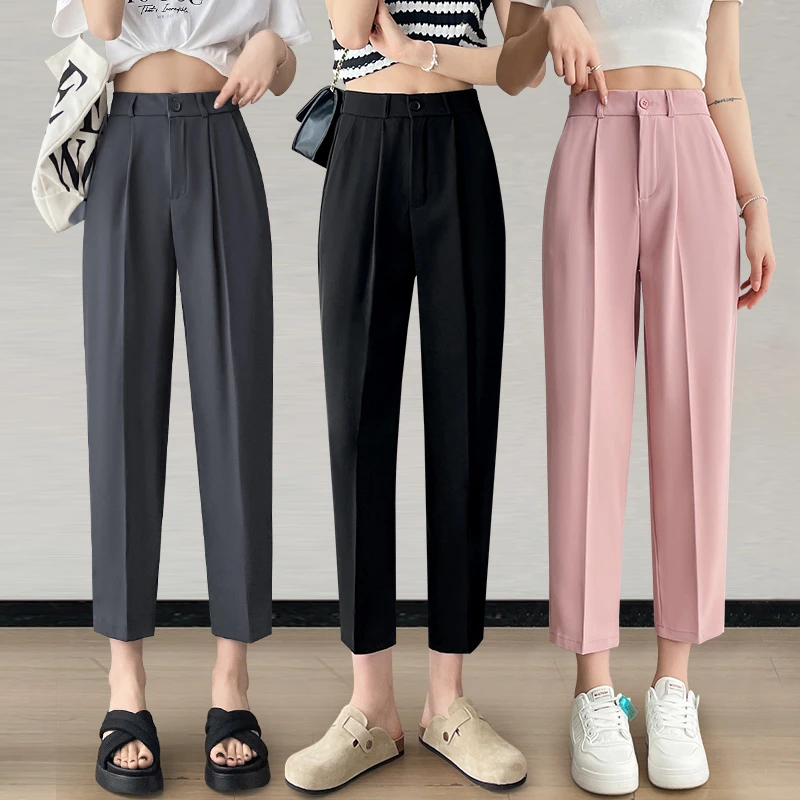 八分小个子哈伦裤女夏季薄款高腰显瘦宽松大码九分垂感萝卜休闲裤