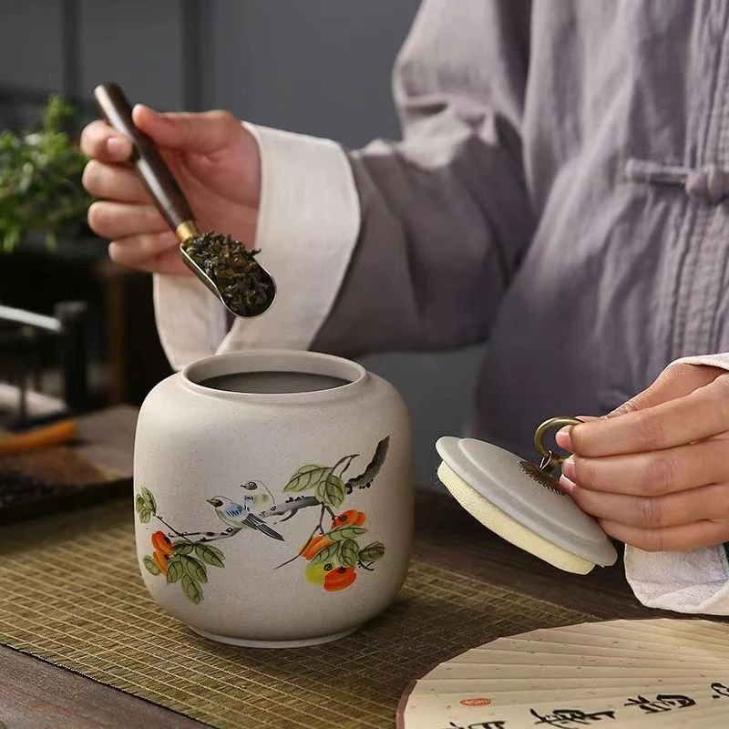 轻奢将军罐复古茶叶罐茶具带盖青花大号防潮密封便携式储存茶罐子