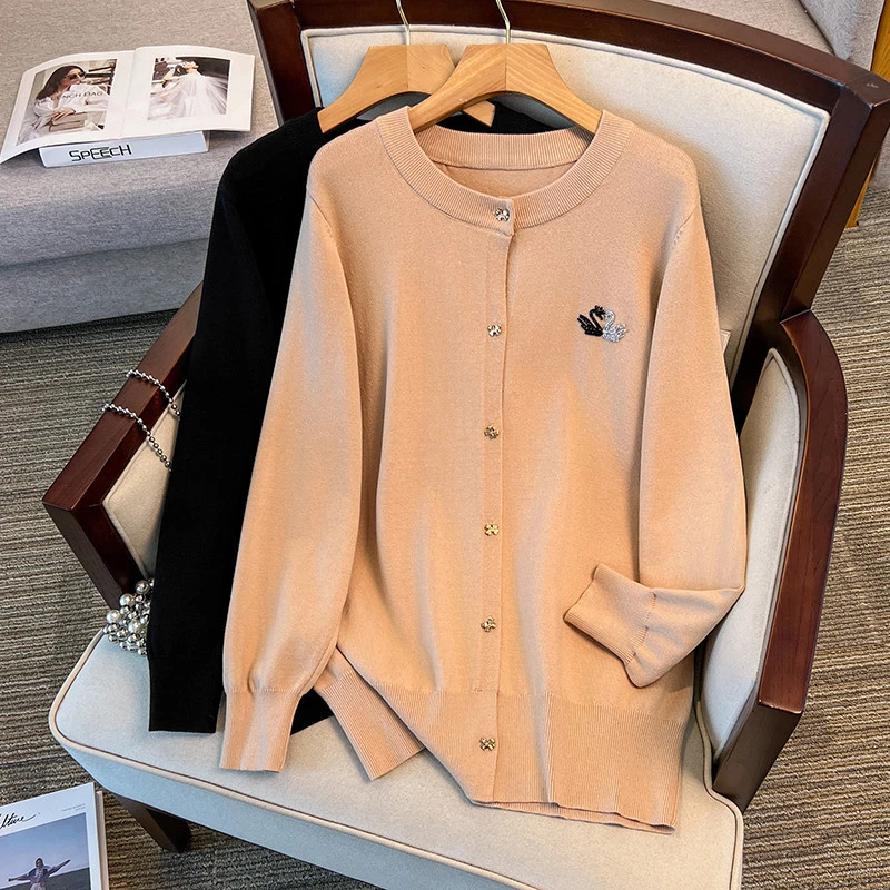 【岩心】大码女装300斤胖M秋冬休闲宽松毛衣外套长袖针织开衫8100