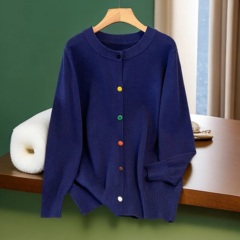 【岩心】大码女装300斤胖MM韩版休闲时尚百搭宽松圆领针织开衫8067