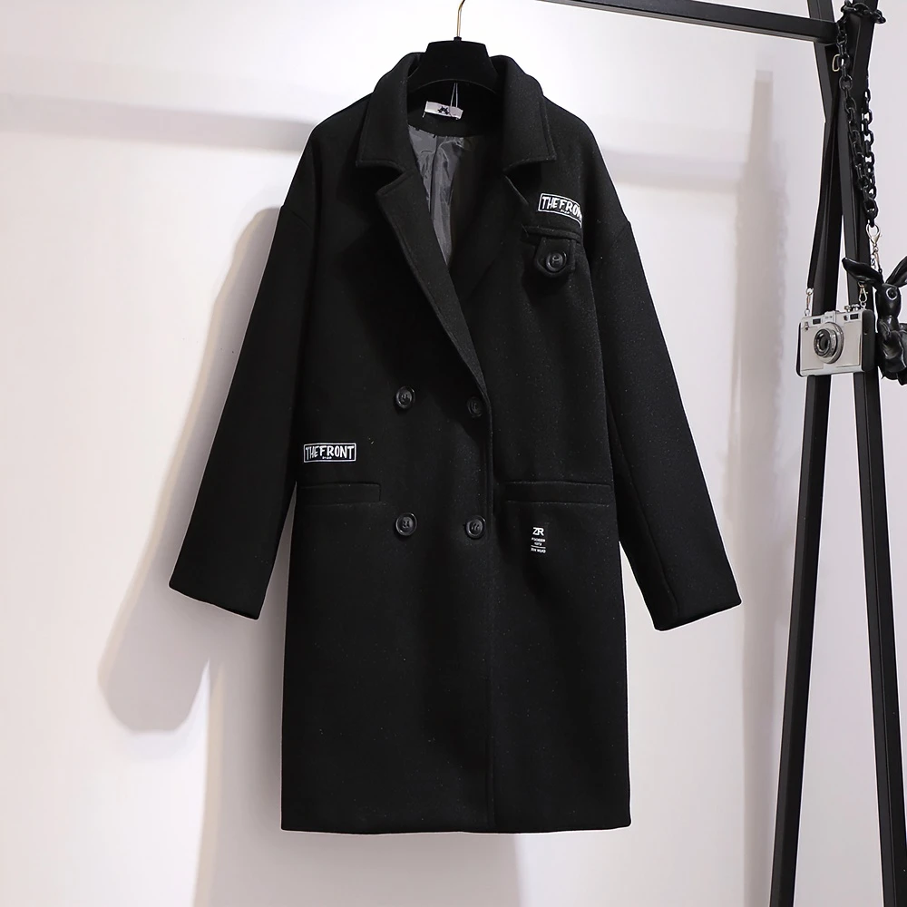 【岩心】现大码女装300斤胖MM韩版宽松百搭显瘦中长款毛呢外套60796