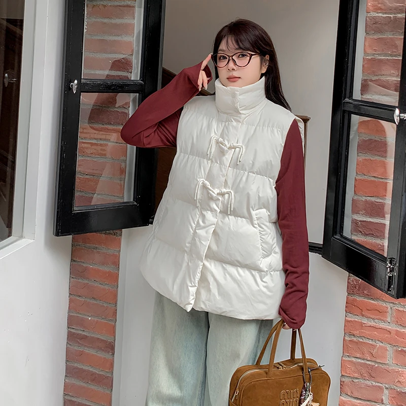 【岩心】大码女装240斤胖MM秋冬加厚无袖牛角扣立领棉马甲341732