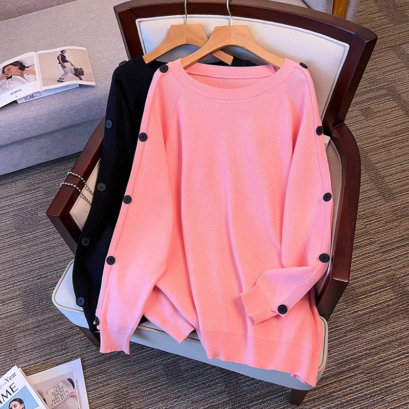 大码女装300斤胖MM秋冬宽松百搭圆领长袖毛衣针织衫8319