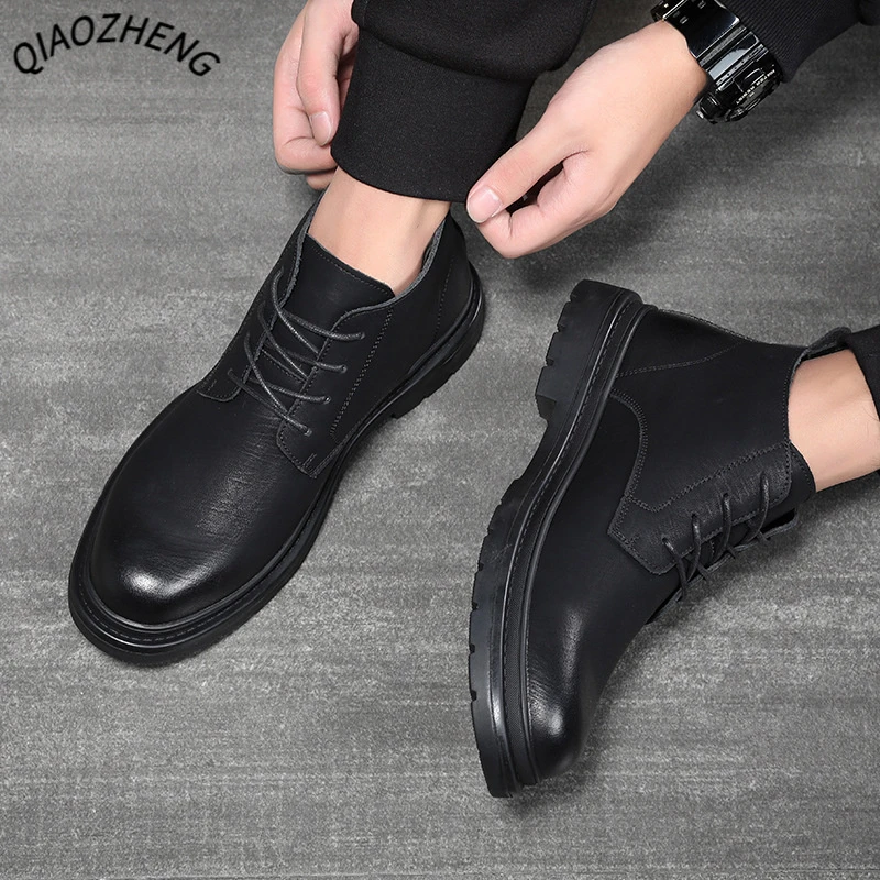 冬季男士马丁靴加绒加厚保暖棉鞋男款工装男鞋切尔西男靴子雪地靴