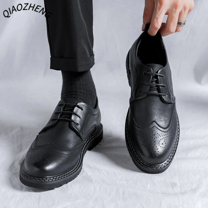皮鞋男款黑色皮鞋秋冬季男士商务休闲皮鞋公务员皮鞋高档温州皮鞋