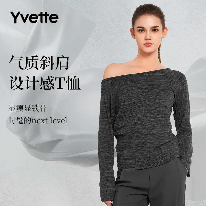 薏凡特斜肩运动长袖T恤罩衫 瑜伽健身透气外穿宽松显瘦舒适女秋款
