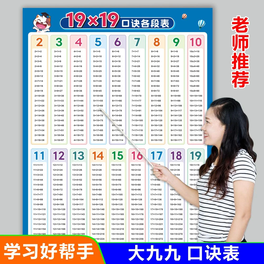 大九九乘法口诀表背诵神器过目不忘19×19二三年级大99乘法口诀全