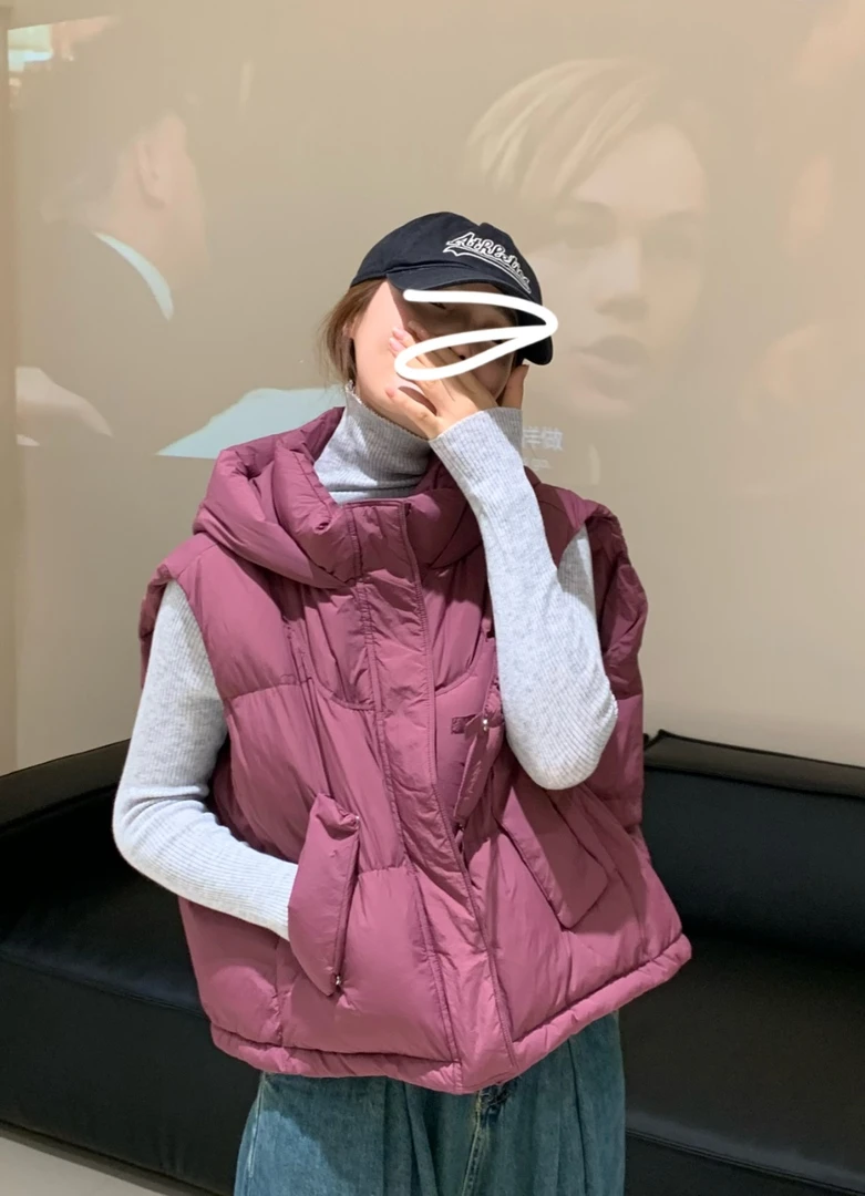 308款马甲羽绒服韩版90白鸭绒羽绒冬季休闲加厚外套连帽马甲百搭