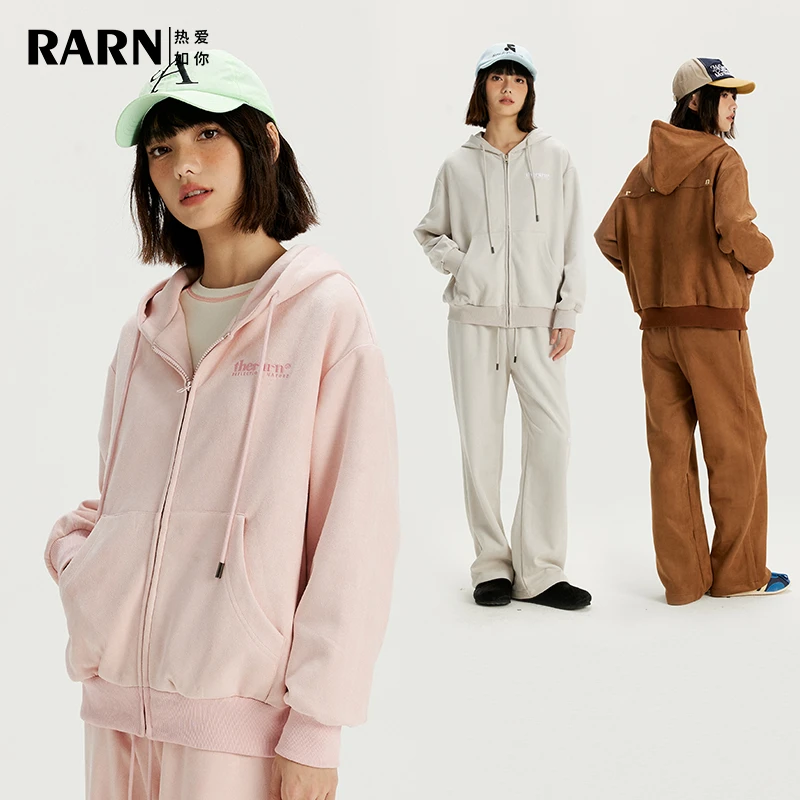 【丹妮分享】RARN/热爱如你麂皮绒刺绣连帽套装RA23AW034
