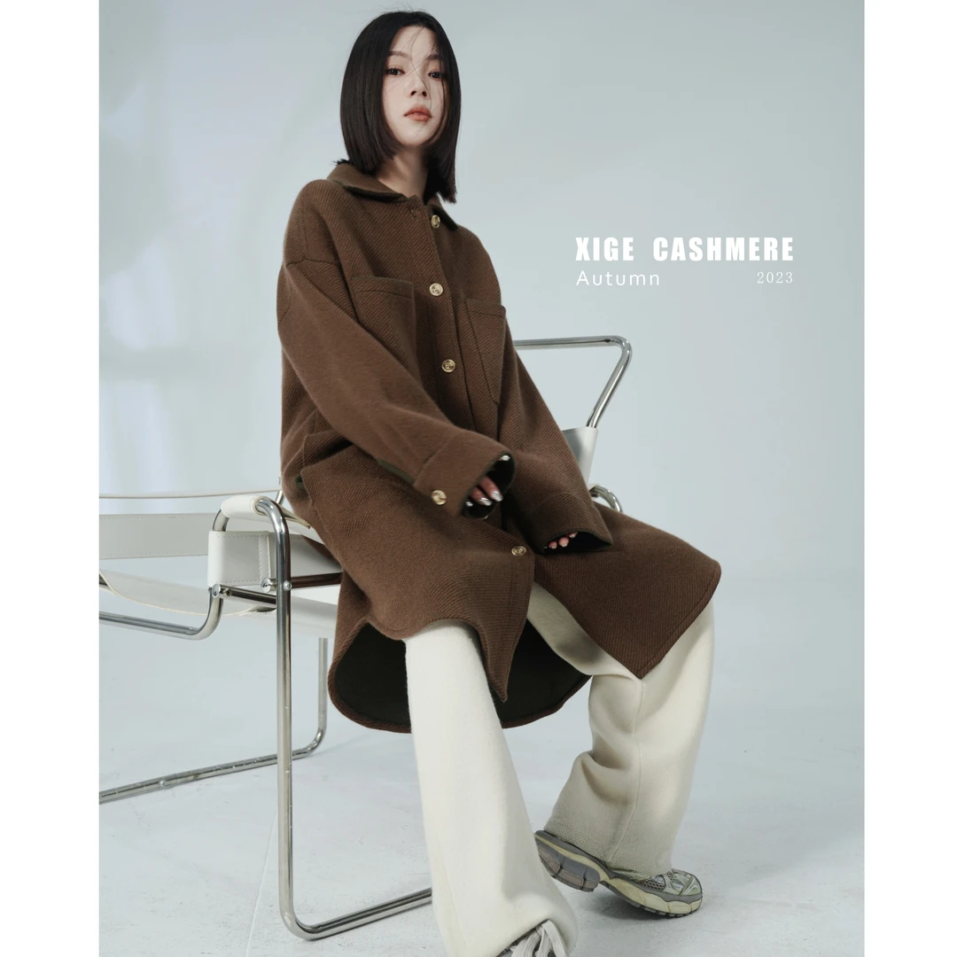 满配白霜 【交织记忆】喜歌羊绒 女士羊绒外套 7229