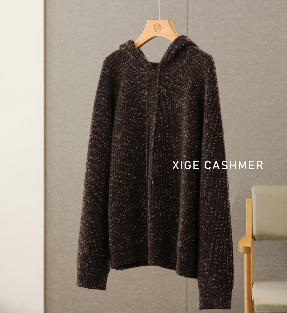 真贝【精粗结合】喜歌羊绒 100山羊绒材质 女士羊绒帽衫 7341