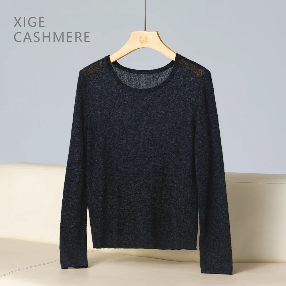 十四【云朵纱二代】喜歌羊绒 女士圆领单线蚕丝羊绒针织打底衫 7723