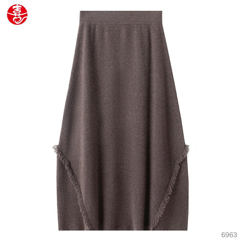 喜歌羊绒 100山羊绒材质 女士纯山羊绒气质半身裙 6963