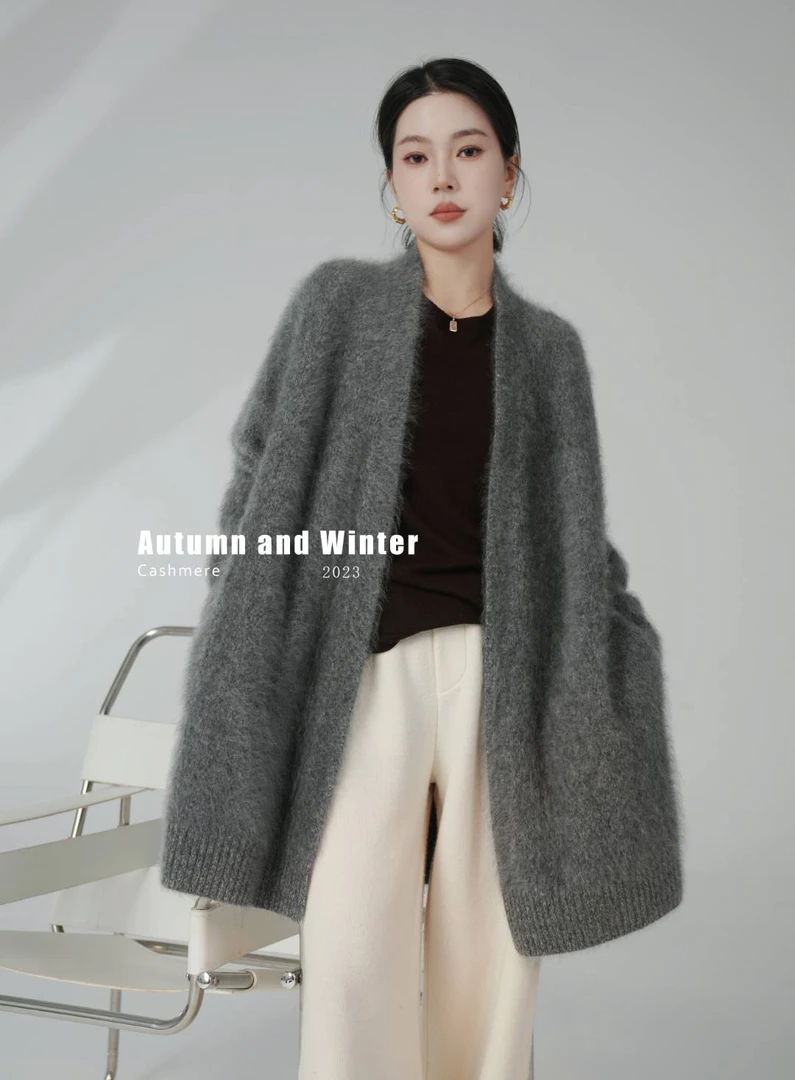 【莫奈印象】喜歌羊绒 100山羊绒材质 女士飘柔羊绒花纱开衫 7281