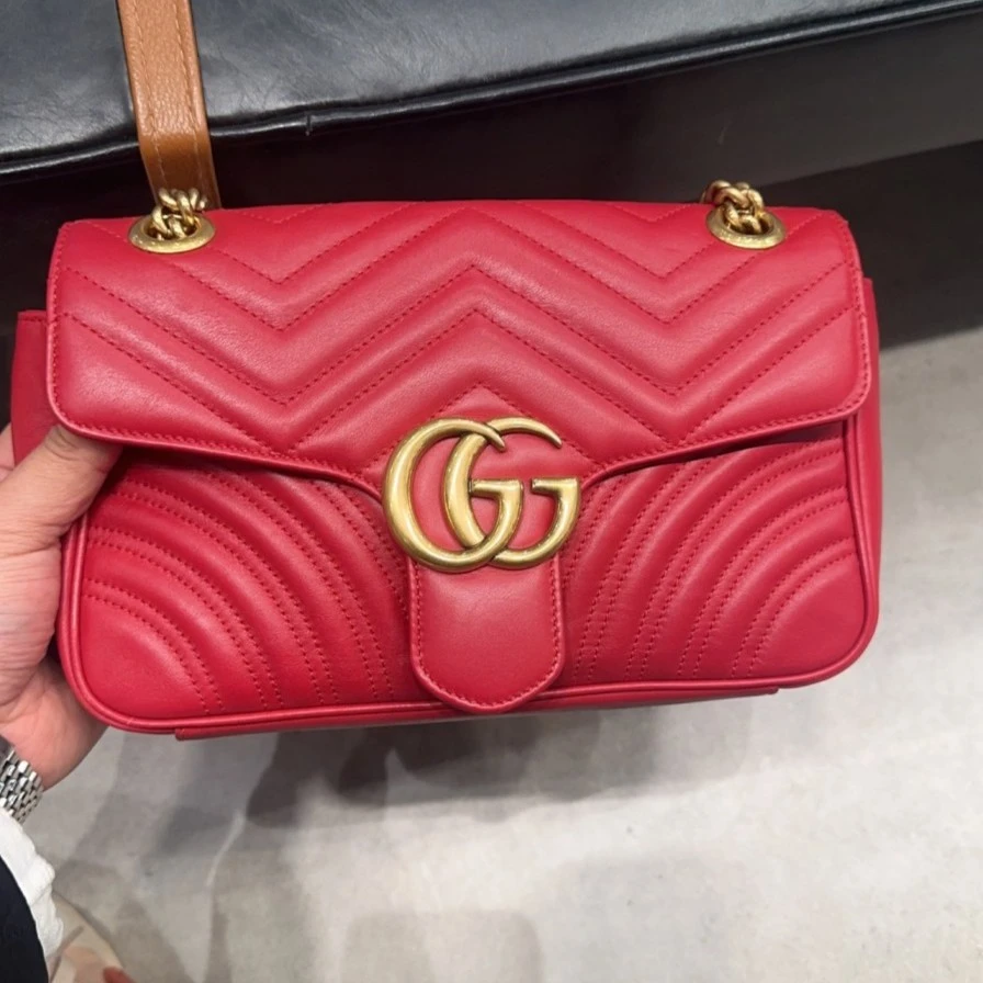 95新 GUCCI/古驰 26 红色 马蒙 单肩包 620 0768
