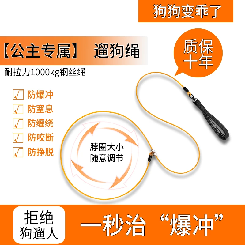 加长狗狗牵引绳钢丝绳防爆冲遛狗户外狗链狗绳大型犬小型中型链子