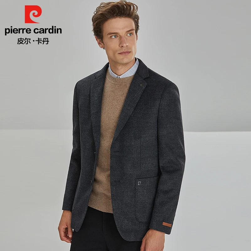 皮尔卡丹【双面呢羊毛平驳领】冬季新款男士针织西服手工裁剪西装