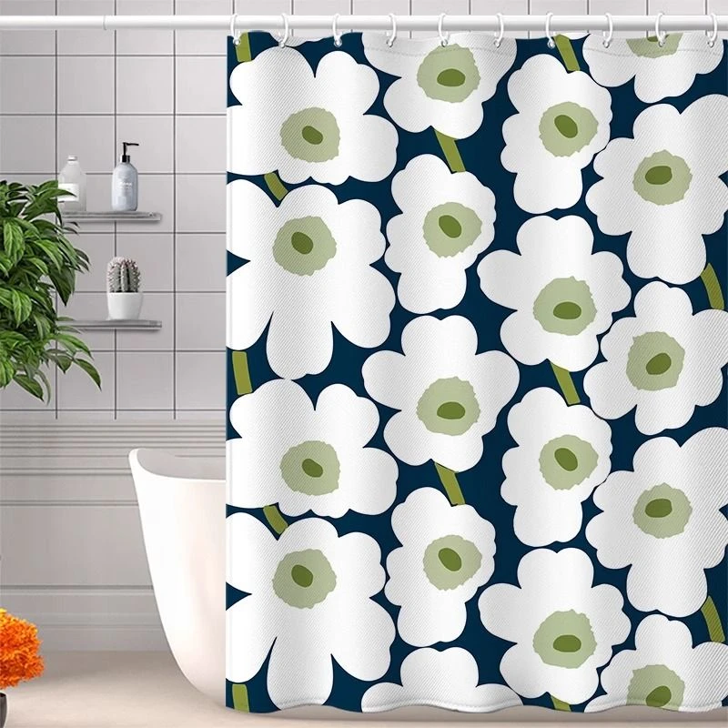 新款高端免打孔防水浴帘伸缩浴帘浴帘杆浴室挡水浴帘防水加厚防霉