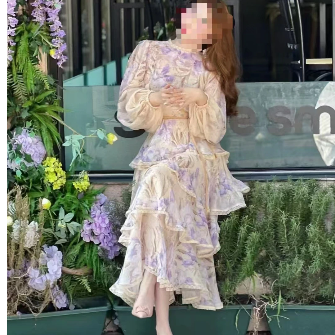 2024新款蕾丝边鸢尾花图案连衣裙