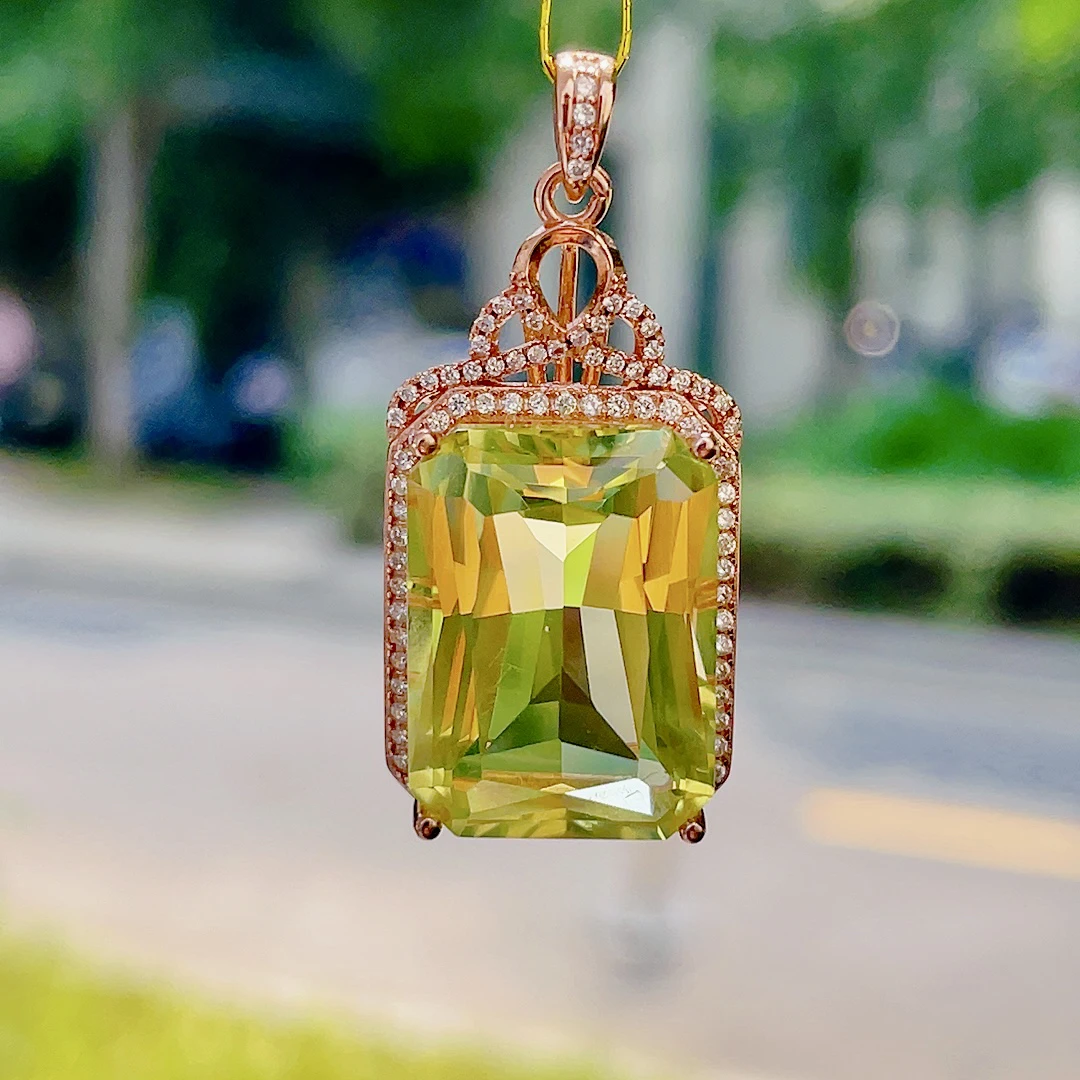 天然S925银镶柠檬黄黄水晶吊坠简约百搭轻奢时尚坠链