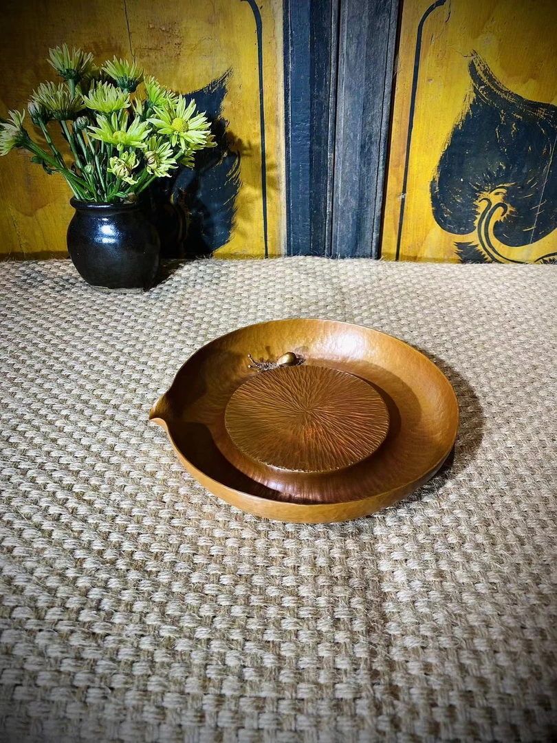 壶承 紫铜烤色蜗牛款壶承 纯手工 捶打干泡创意壶垫杯托异形古风