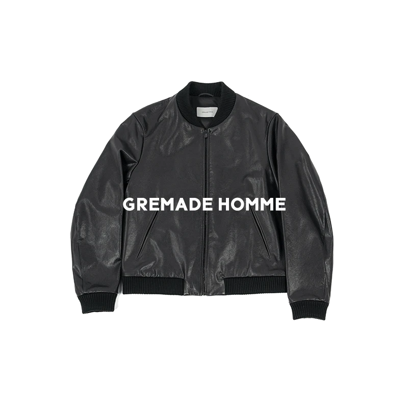 GREMADE VINTAGE LEATHER正肩短款做旧牛皮圆领夹克BOMBER